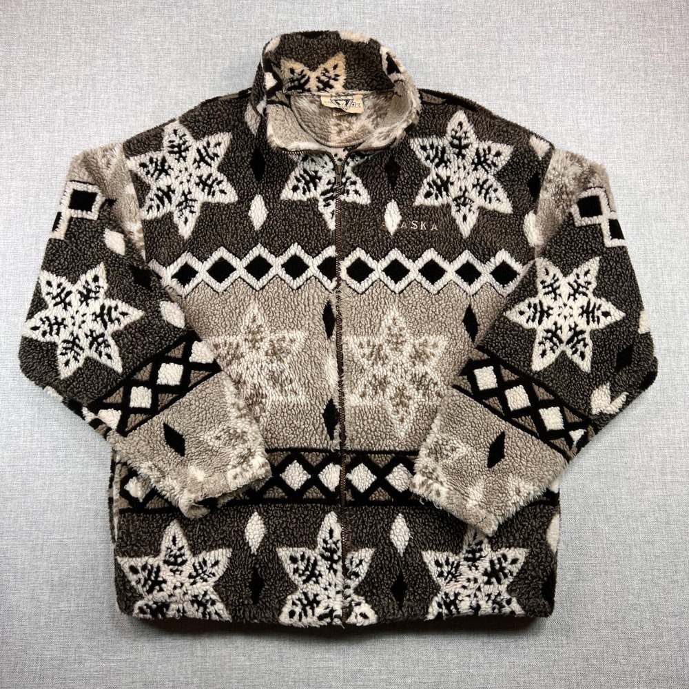VTG 90s Arctic Image Alaska Sherpa Fleece Jacket Fair Isle Unisex XL Snow USA